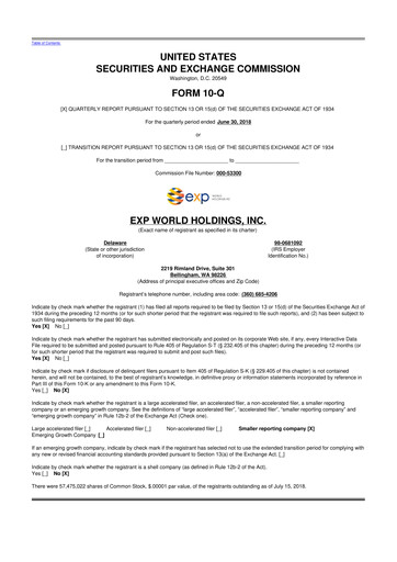 Thumbnail eXp World Holdings
 10-Q Quarterly Report FY2018 