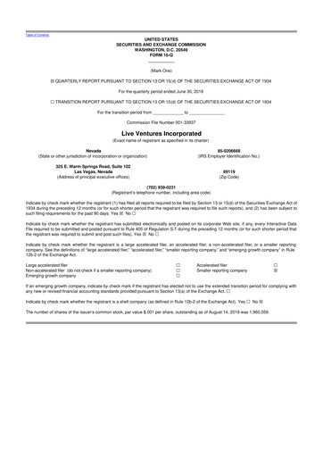 Thumbnail Live Ventures 10-Q Quarterly Report FY2018 