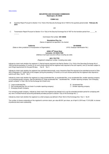 Miniature Simulations Plus
 10-Q Rapport trimestriel  