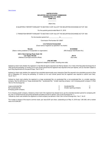 Thumbnail Live Ventures 10-Q Quarterly Report FY2019 
