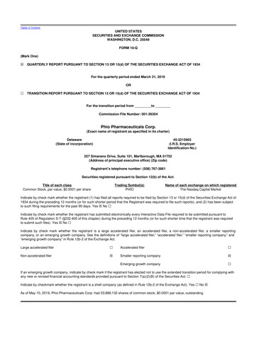 Vorschaubild Phio Pharmaceuticals 10-Q Quartalsbericht 2019 