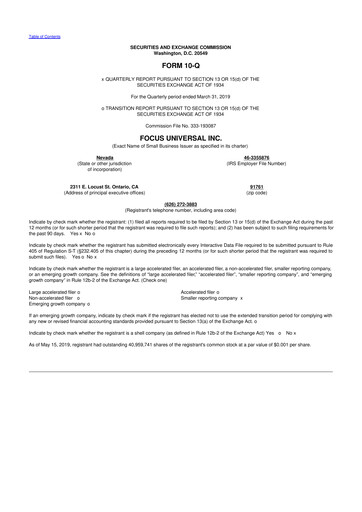 Thumbnail Focus Universal 10-Q Quarterly Report FY2019 