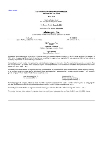 Thumbnail Urban-gro
 10-Q Quarterly Report FY2019 