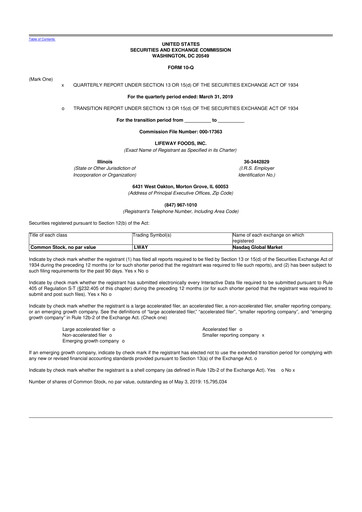 Thumbnail Lifeway Foods
 10-Q Quarterly Report FY2019 
