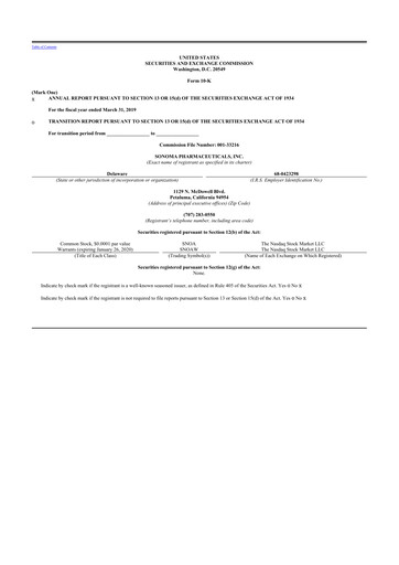 Vorschaubild Sonoma Pharmaceuticals 10-K Jahresbericht 2019