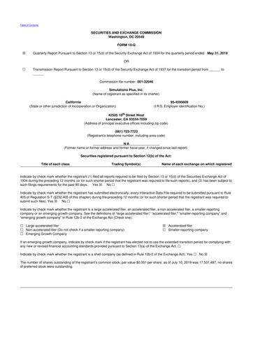 Miniature Simulations Plus
 10-Q Rapport trimestriel  