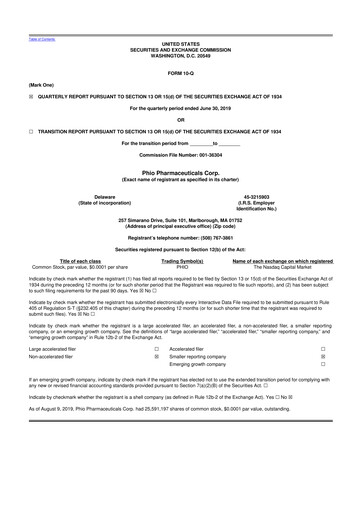 Vorschaubild Phio Pharmaceuticals 10-Q Quartalsbericht 2019 