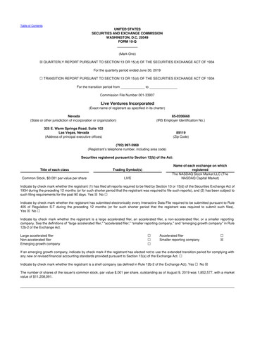 Thumbnail Live Ventures 10-Q Quarterly Report FY 