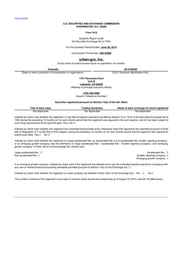 Thumbnail Urban-gro
 10-Q Quarterly Report FY2019 