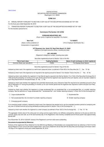 Miniature Forward Industries 10-K Rapport annuel 2019
