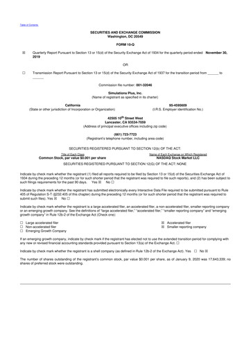 Miniature Simulations Plus
 10-Q Rapport trimestriel  