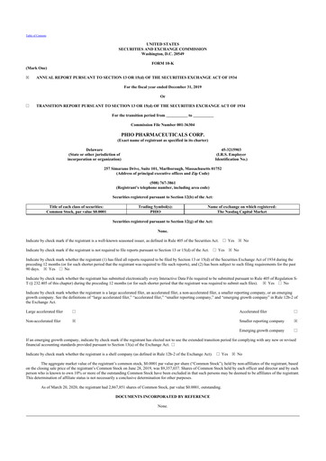 Vorschaubild Phio Pharmaceuticals 10-K Jahresbericht 2019