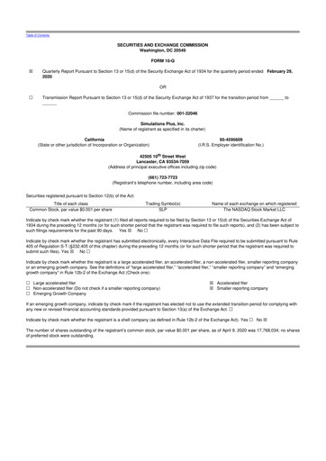 Miniature Simulations Plus
 10-Q Rapport trimestriel  