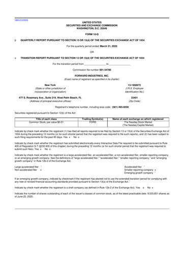 Miniature Forward Industries 10-Q Rapport trimestriel 2020 