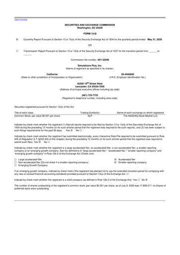 Miniature Simulations Plus
 10-Q Rapport trimestriel  