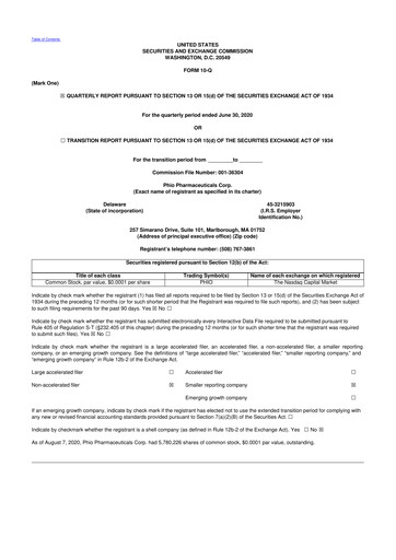 Vorschaubild Phio Pharmaceuticals 10-Q Quartalsbericht 2020 