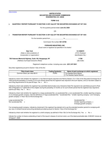Miniature Forward Industries 10-Q Rapport trimestriel 2020 