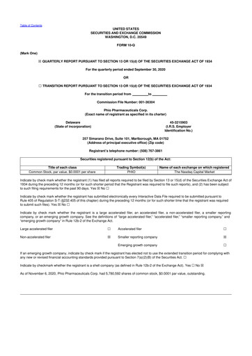Vorschaubild Phio Pharmaceuticals 10-Q Quartalsbericht 2020 