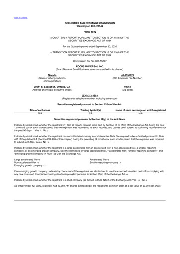 Thumbnail Focus Universal 10-Q Quarterly Report FY2020 