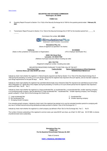 Miniature Simulations Plus
 10-Q Rapport trimestriel  