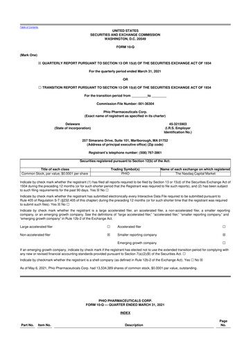 Vorschaubild Phio Pharmaceuticals 10-Q Quartalsbericht 2021 