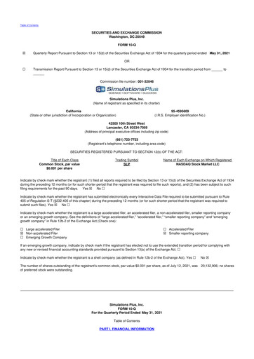 Miniature Simulations Plus
 10-Q Rapport trimestriel  