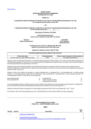 Vorschaubild Phio Pharmaceuticals 10-Q Quartalsbericht 2021 