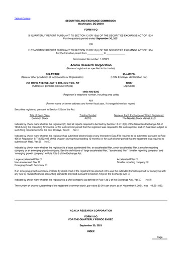 Miniature Acacia Research
 10-Q Rapport trimestriel 2021 