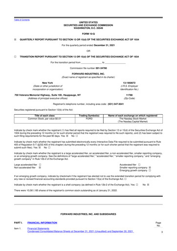 Miniature Forward Industries 10-Q Rapport trimestriel 2022 