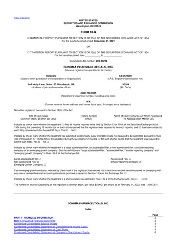 Vorschaubild Sonoma Pharmaceuticals 10-Q Quartalsbericht 2022 