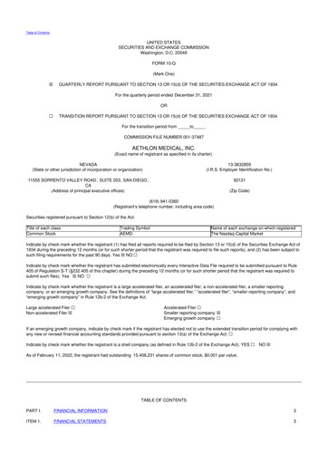 Thumbnail Aethlon Medical
 10-Q Quarterly Report FY2022 