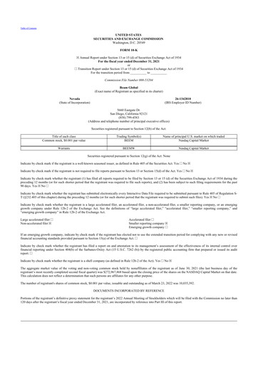 Thumbnail Beam Global 10-K Annual Report 2021