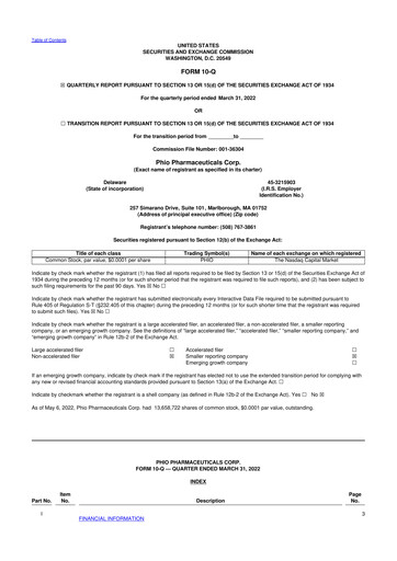 Vorschaubild Phio Pharmaceuticals 10-Q Quartalsbericht 2022 