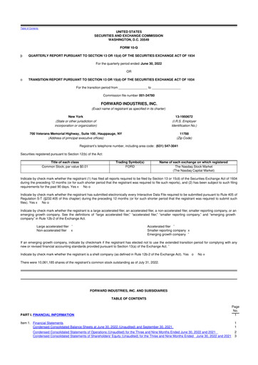 Miniature Forward Industries 10-Q Rapport trimestriel 2022 