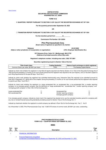 Vorschaubild Phio Pharmaceuticals 10-Q Quartalsbericht 2022 