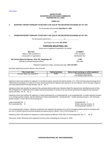 Miniature Forward Industries 10-Q Rapport trimestriel 2023 