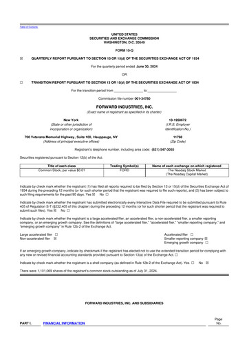 Miniature Forward Industries 10-Q Rapport trimestriel 2024 