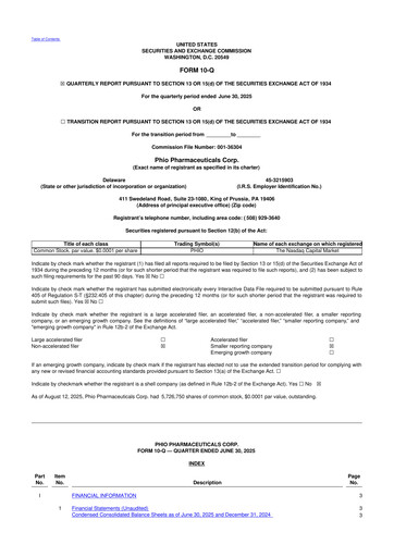 Vorschaubild Phio Pharmaceuticals 10-Q Quartalsbericht 2025 