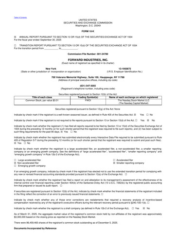 Miniature Forward Industries 10-K Rapport annuel 2025