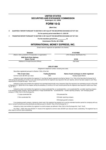 Thumbnail International Money Express 10-Q Quarterly Report FY2020 