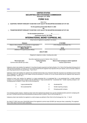 Thumbnail International Money Express 10-Q Quarterly Report FY2022 