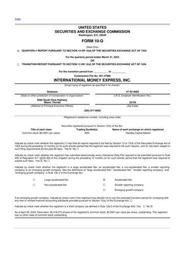 Thumbnail International Money Express 10-Q Quarterly Report FY2023 