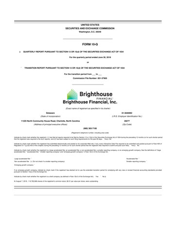 Thumbnail Brighthouse Financial
 10-Q Quarterly Report FY 