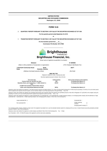 Thumbnail Brighthouse Financial
 10-Q Quarterly Report FY 