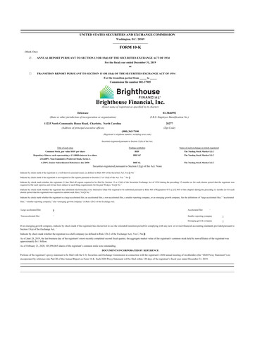 Miniature Brighthouse Financial
 10-K Rapport annuel 2019