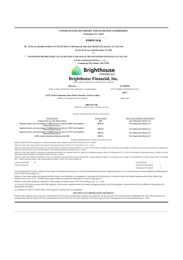 Miniature Brighthouse Financial
 10-K Rapport annuel 2020