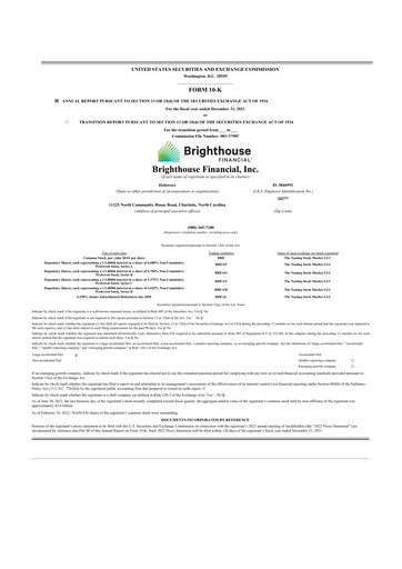 Miniature Brighthouse Financial
 10-K Rapport annuel 2021