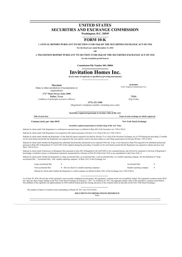 Thumbnail Invitation Homes
 10-K Annual Report 