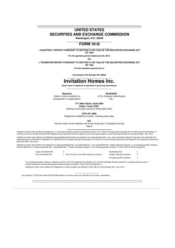 Thumbnail Invitation Homes
 10-Q Quarterly Report FY2018 