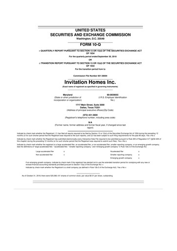 Thumbnail Invitation Homes
 10-Q Quarterly Report FY2018 